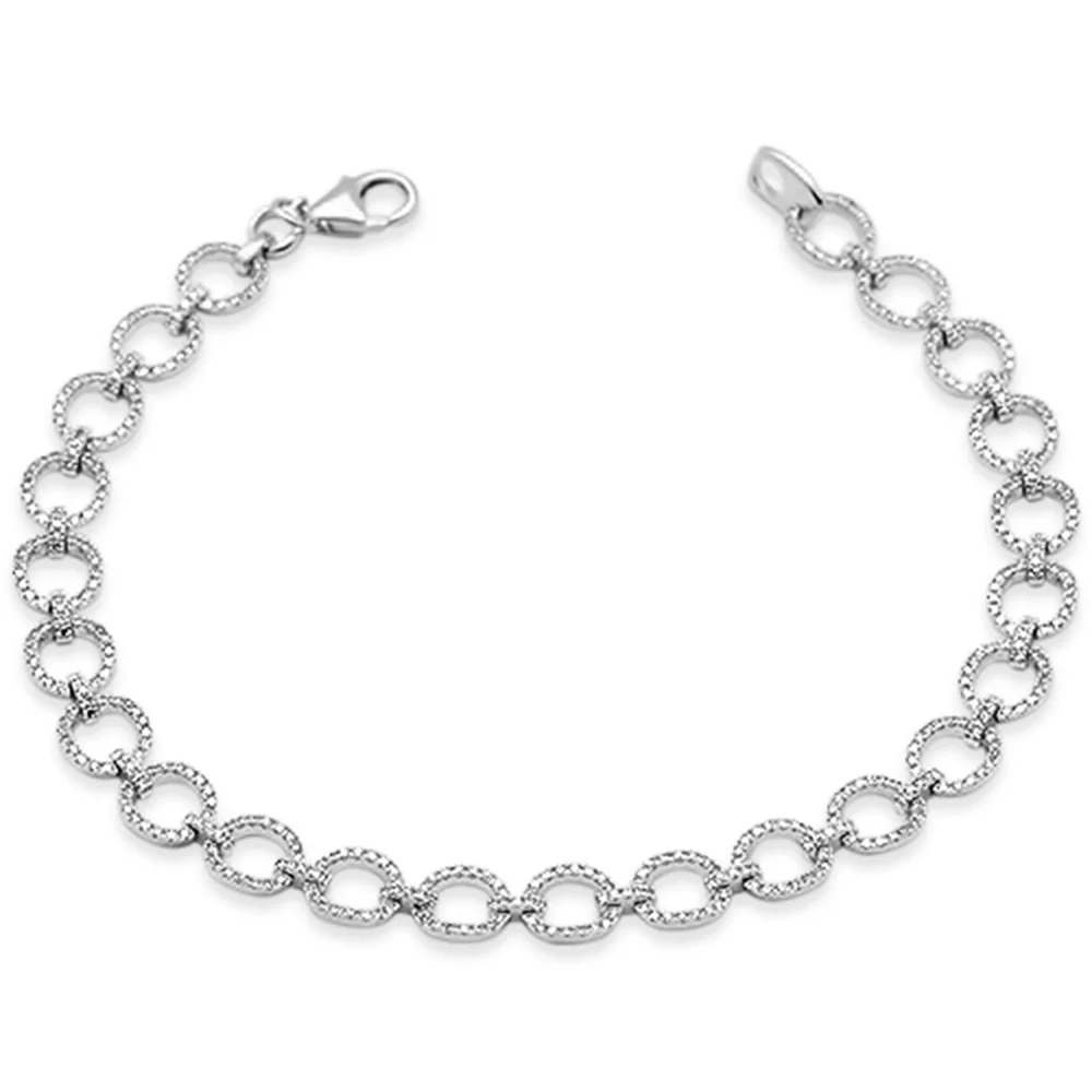<span style="color:purple">SPECIAL!</span> 1.11ct G SI 14K White Gold Round Diamond Link Bracelet 7" Long