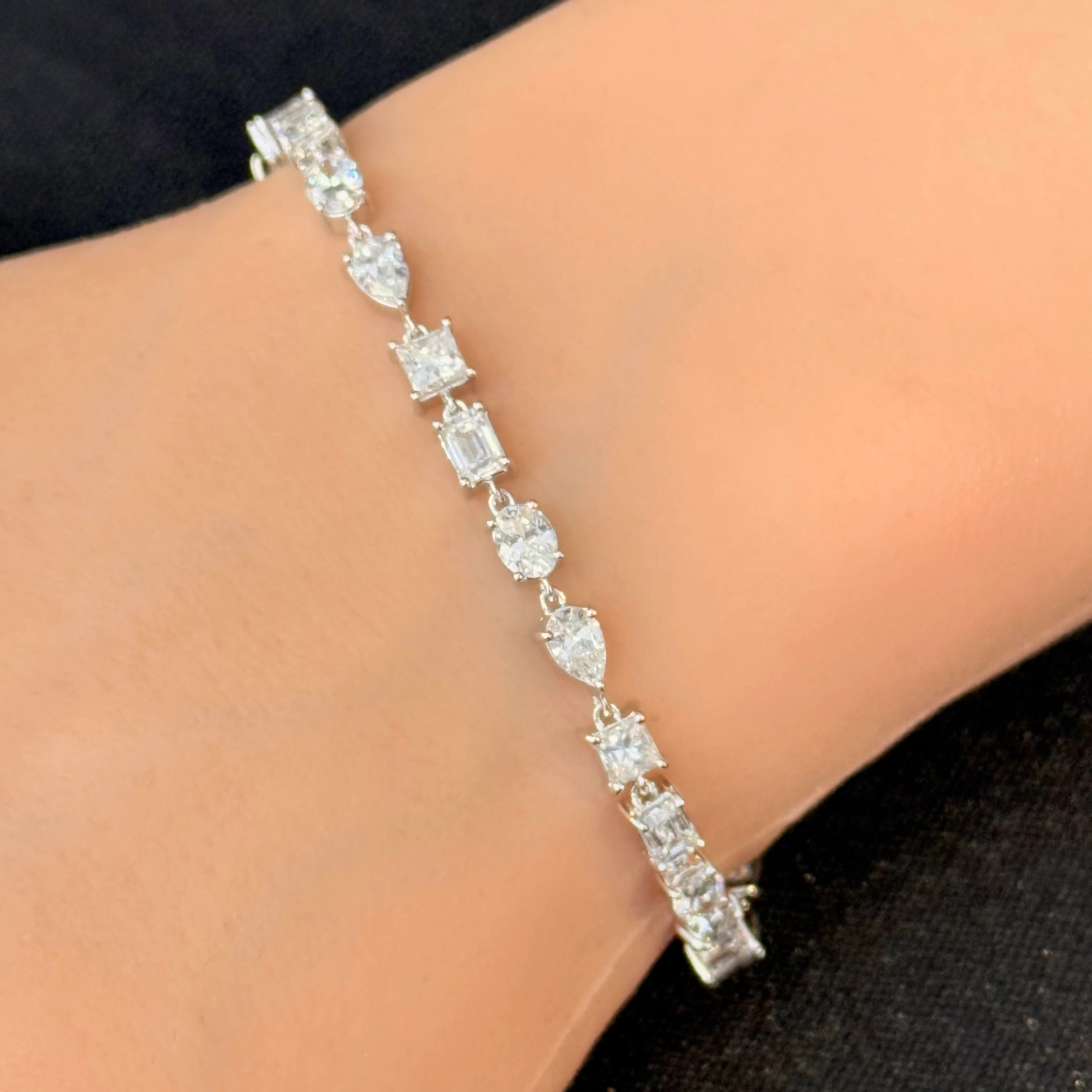 <span style="color:purple">SPECIAL!</span> 6.82ct G SI 14K White Gold Diamond Multi Shape Bracelet 7" Long - Image 2