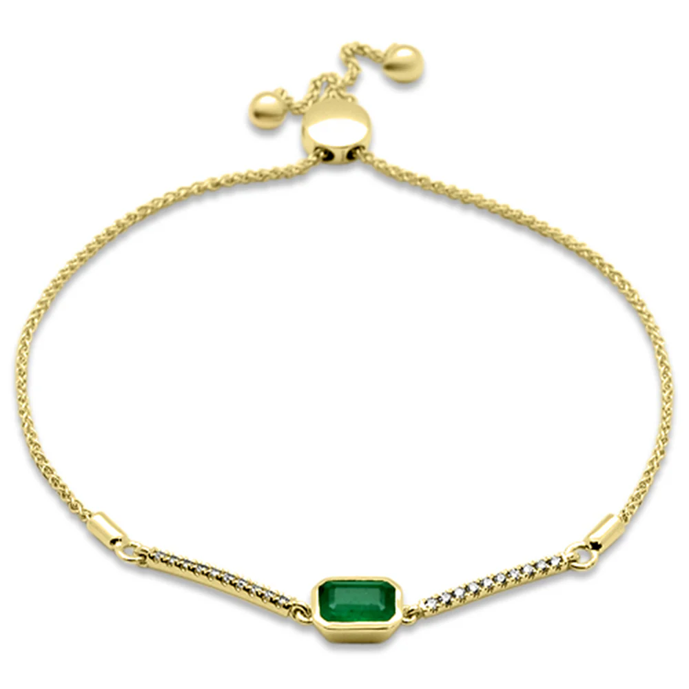 <span style="color:purple">SPECIAL!</span> 1.01ct G SI 14K Yellow Gold Diamond & Emerald Gemstone Bola Bracelet 6-9" Adjustable