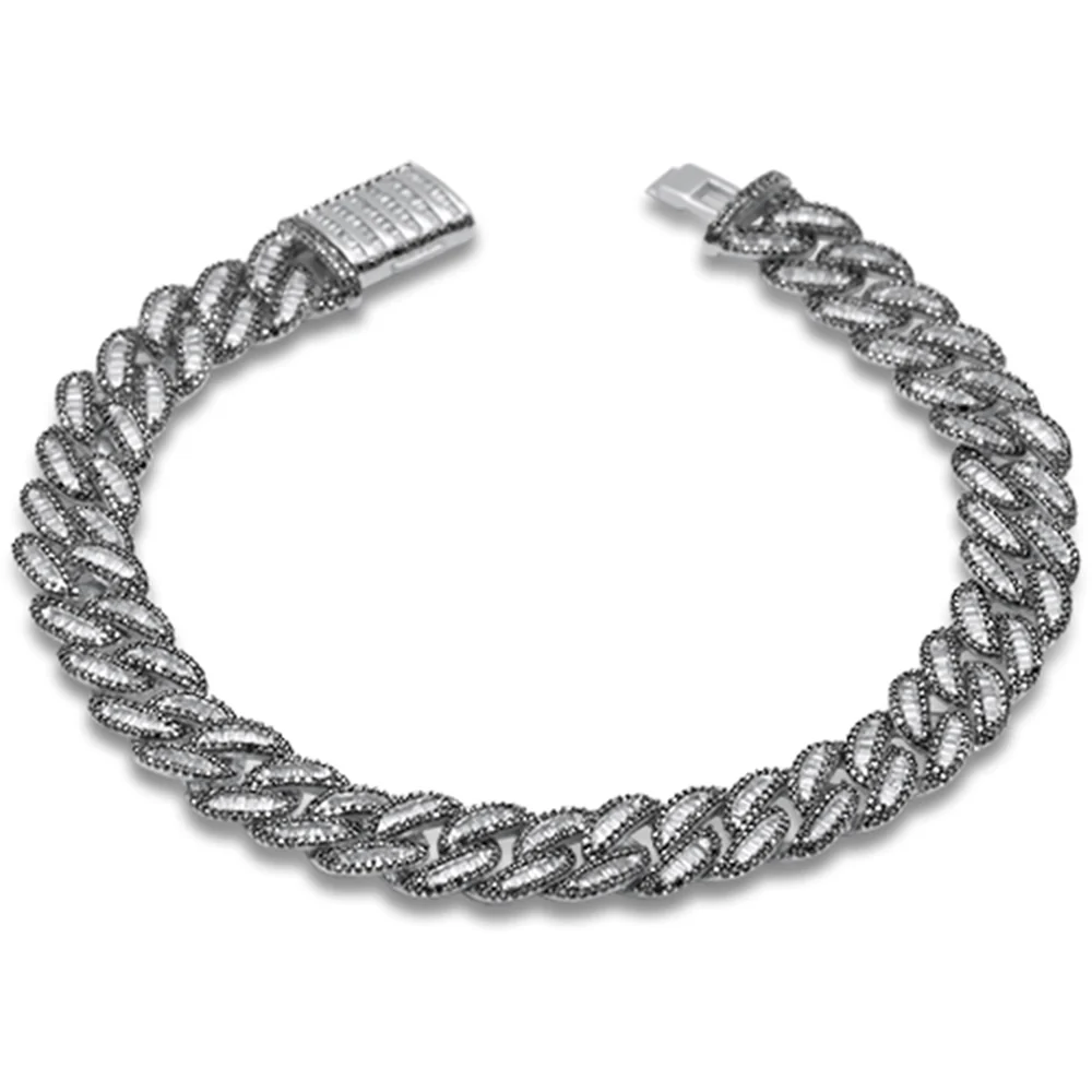 <span style="color:purple">SPECIAL!</span> 9mm 4.45ct G SI 14K White Gold Black & White Diamond Round Cuban Bracelet 8.5" Long