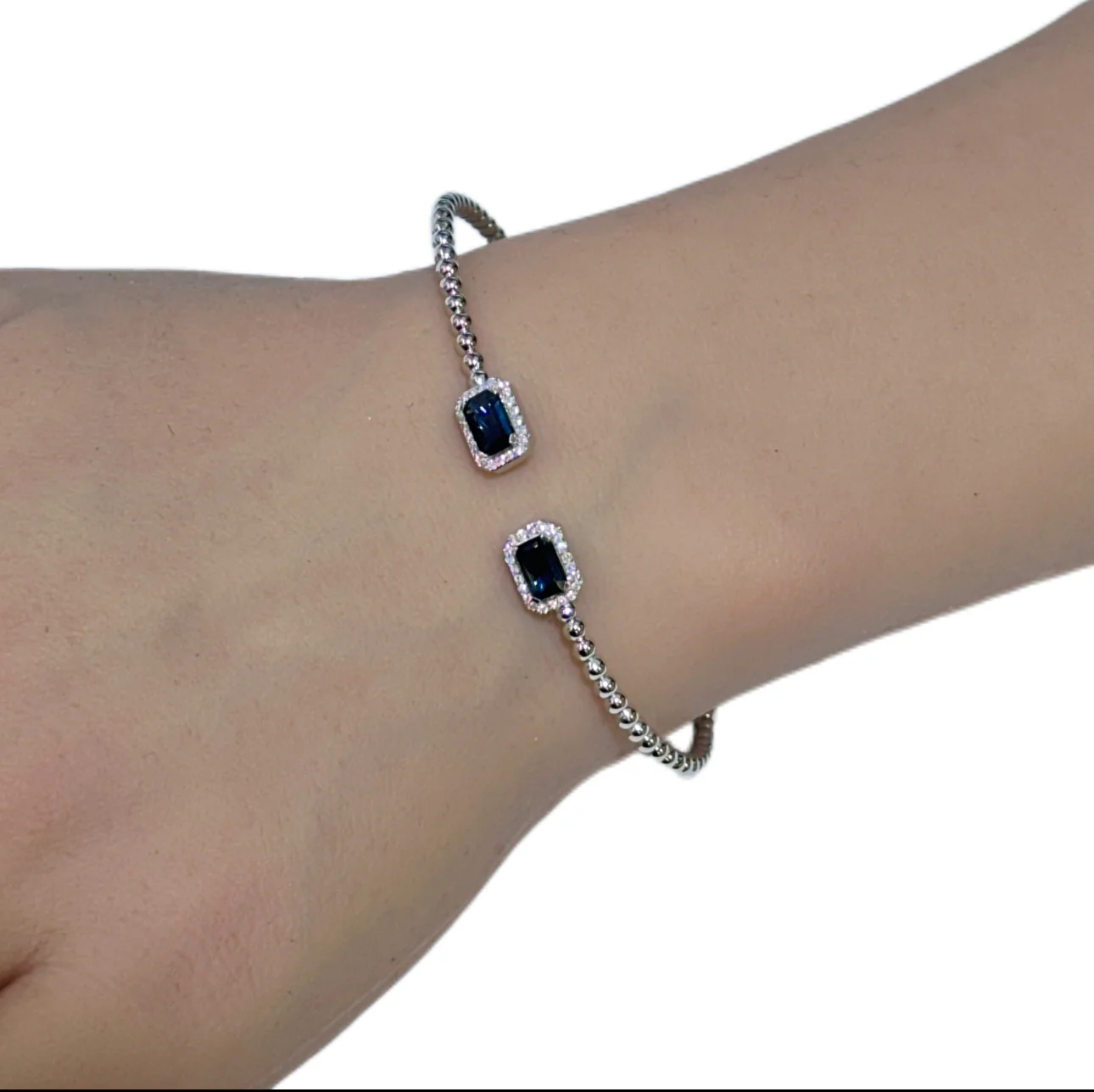 <span style="color:purple">SPECIAL!</span>1.71ct G SI 14K White Gold Diamond & Blue Sapphire Gemstone Open Bangle Bracelet - Image 2