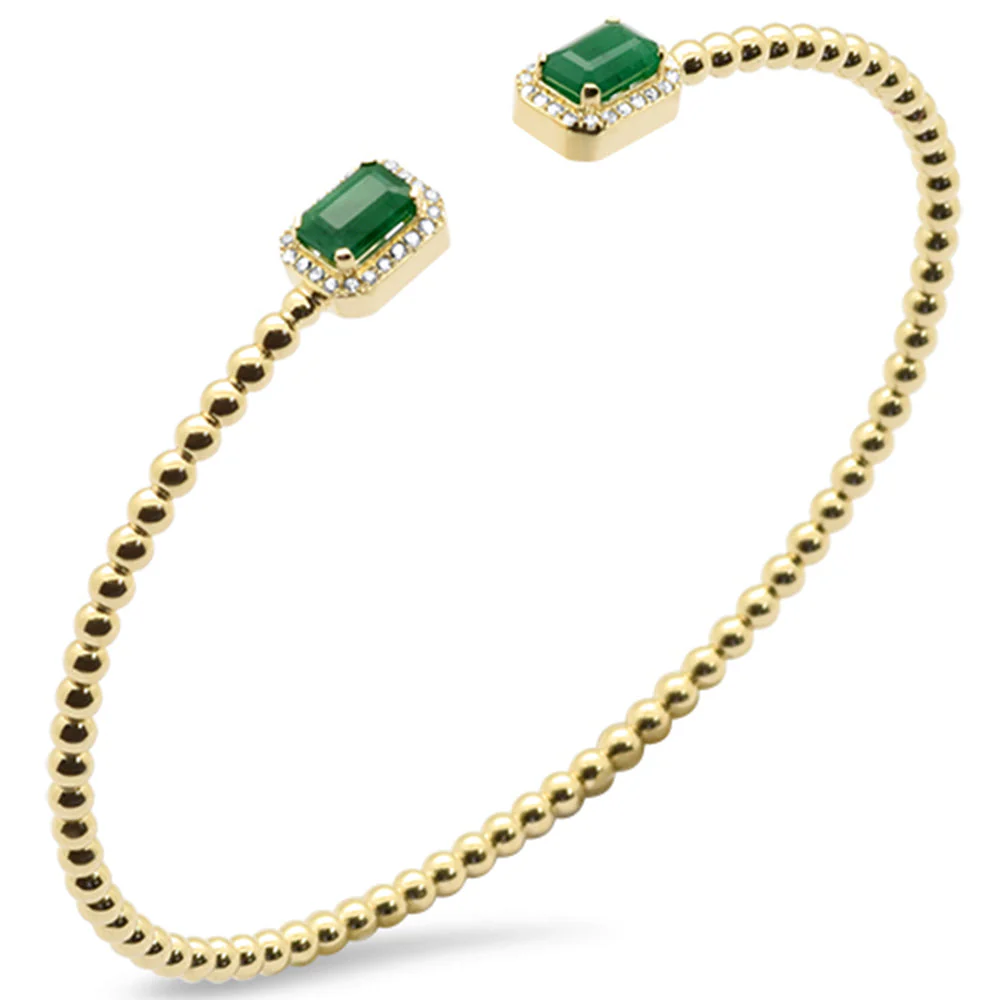 <span style="color:purple">SPECIAL!</span> 1.25ct G SI 14K Yellow Gold Diamond & Emerald Gemstone Open Bangle Bracelet