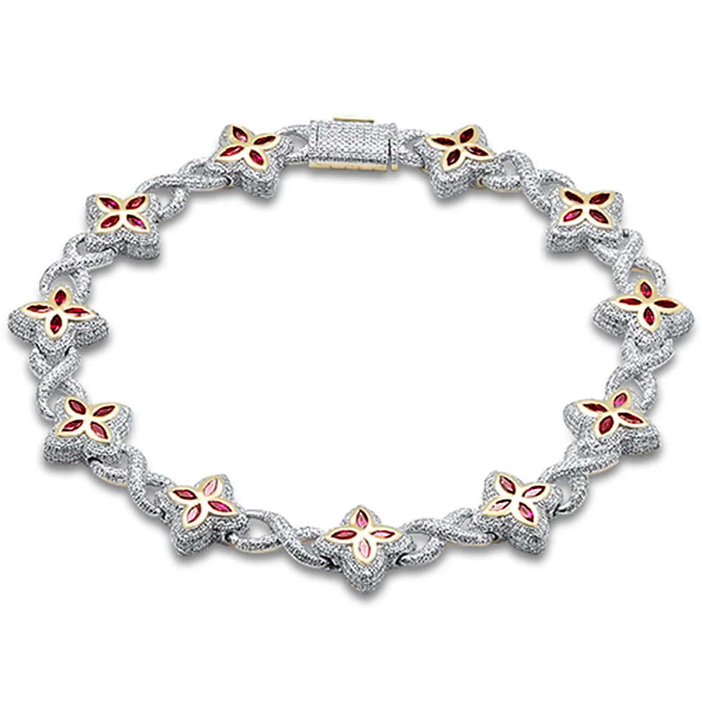 <span style="color:purple">SPECIAL!</span> 4.75ct G SI 14K Yellow Gold Diamond & Ruby Gemstone Clover Infinity Bracelet 8" Long