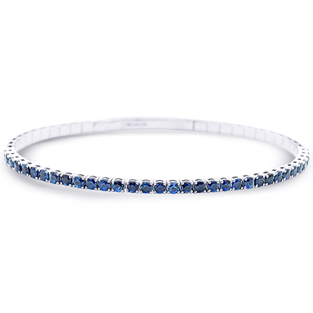 <span style="color:purple">SPECIAL!</span>2.54ct G SI 14K White Gold Blue Sapphire Gemstone Flexible Bangle Bracelet 7" Long