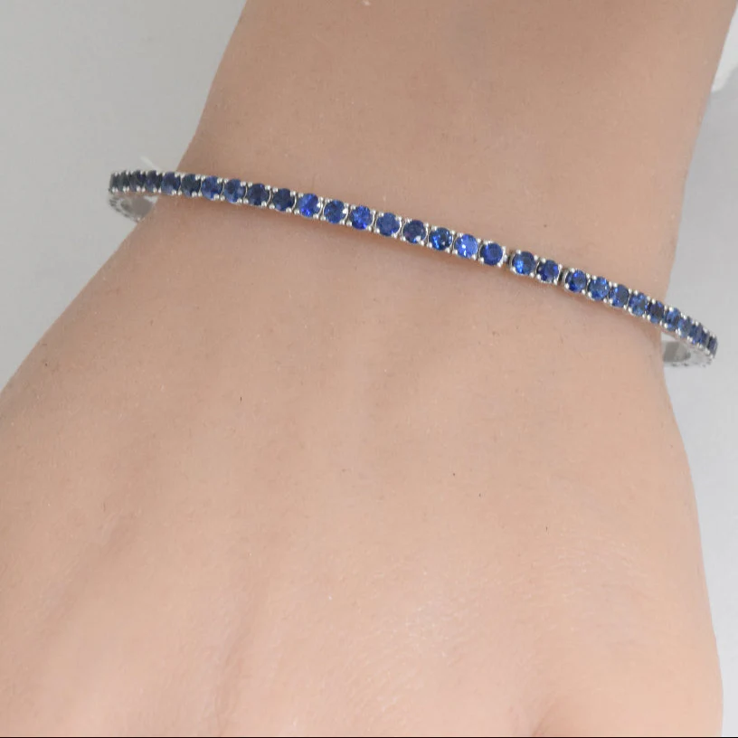 <span style="color:purple">SPECIAL!</span>2.54ct G SI 14K White Gold Blue Sapphire Gemstone Flexible Bangle Bracelet 7" Long - Image 2