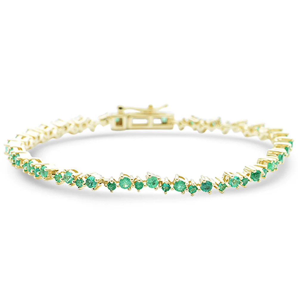 <span style="color:purple">SPECIAL!</span>2.54ct G SI 14K Yellow Gold Multi Shape Emerald Gemstone Tennis Bracelet 7" Long