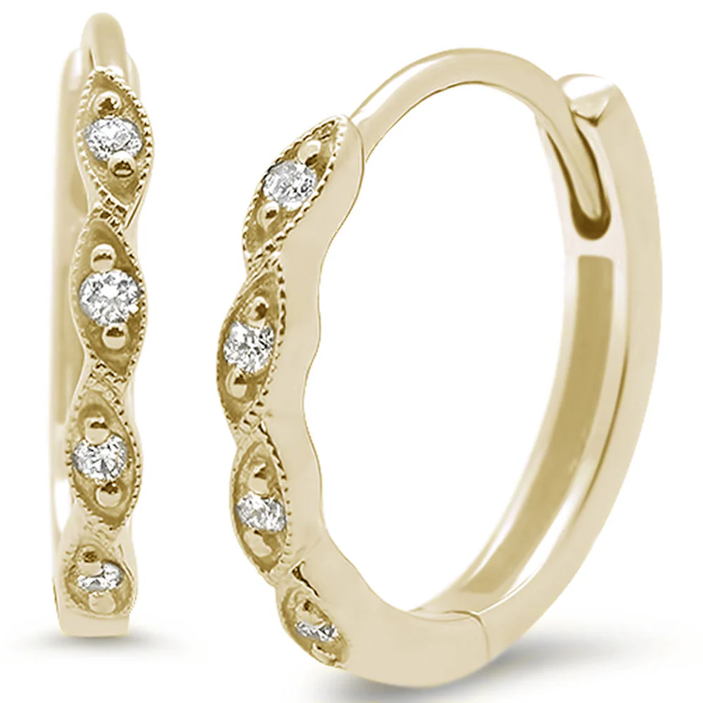 <span style="color:purple">SPECIAL!</span> .08ct 14k Yellow Gold Diamond Hoop Huggie Earrings