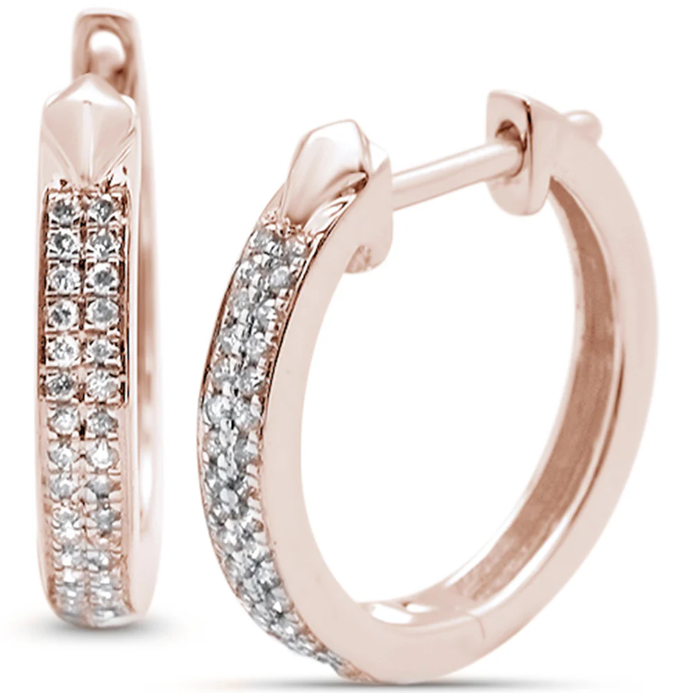 <span>DIAMOND CLOSEOUT! </span> .16ct 10k Rose Gold Diamond Hoop Huggie Earrings