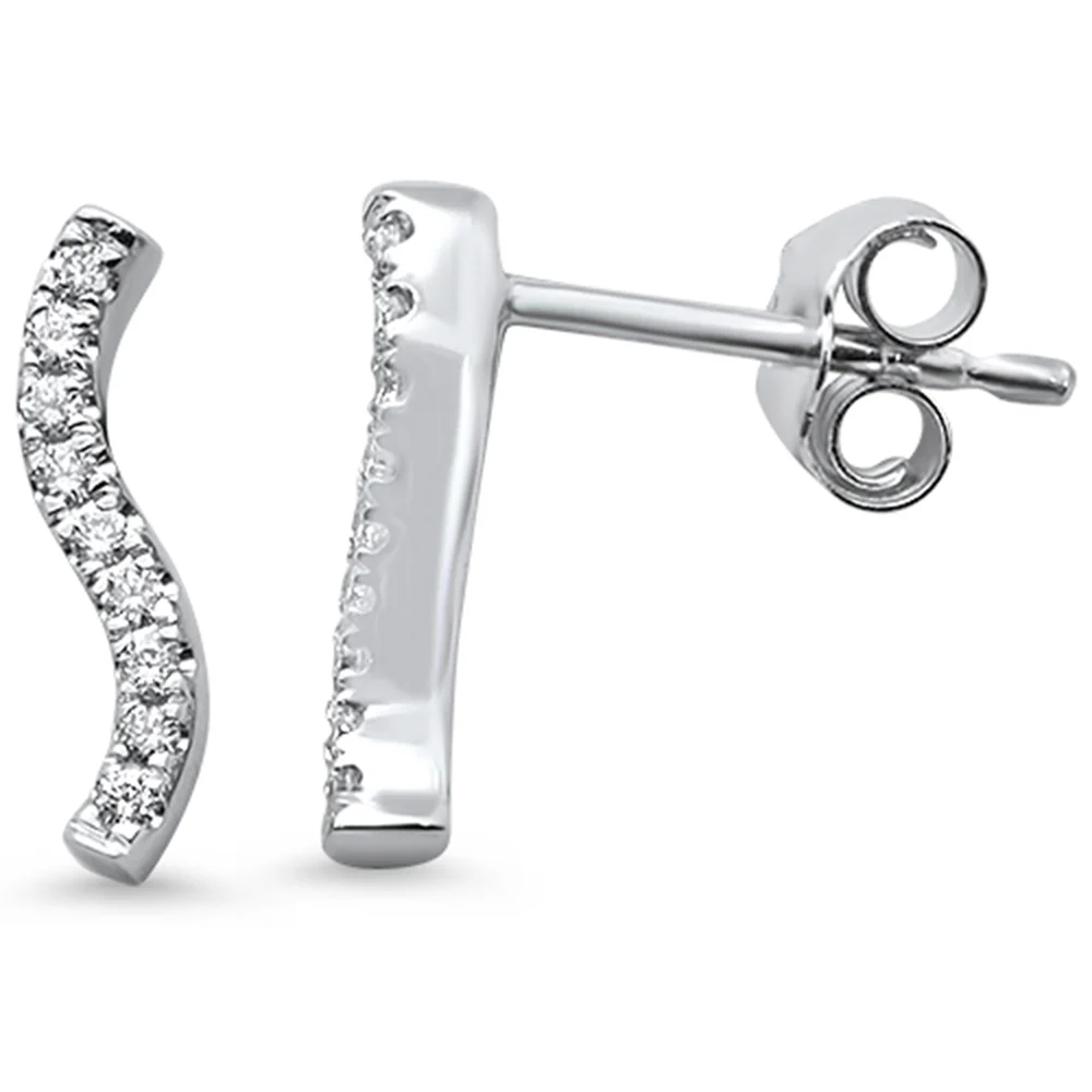 <span>DIAMOND CLOSEOUT! </span>.11ct 14k White Gold Modern Wavy Line Diamond Earrings