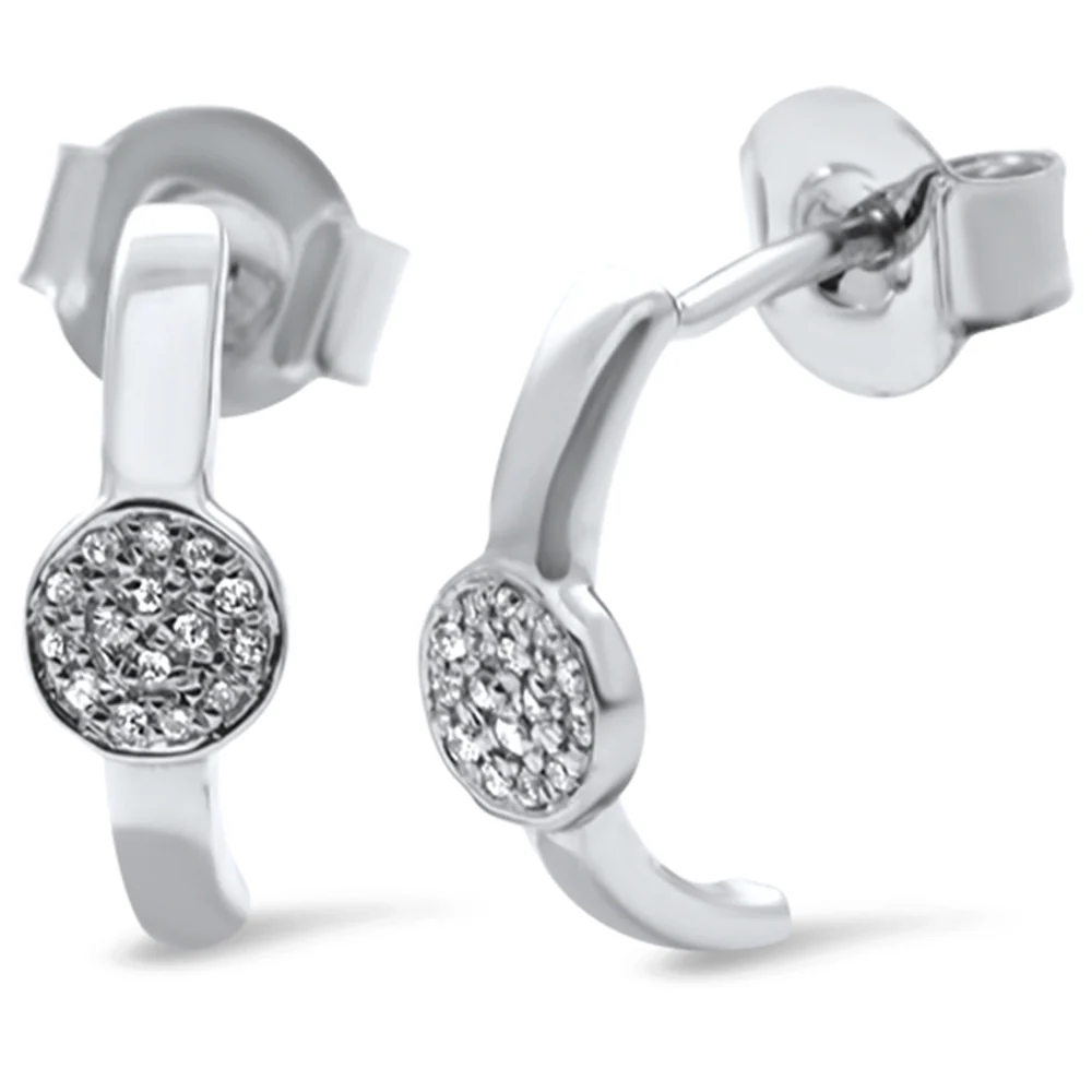 <span>DIAMOND CLOSEOUT! </span>.05ct 14k White Gold J Hoop Pave Diamond Earrings