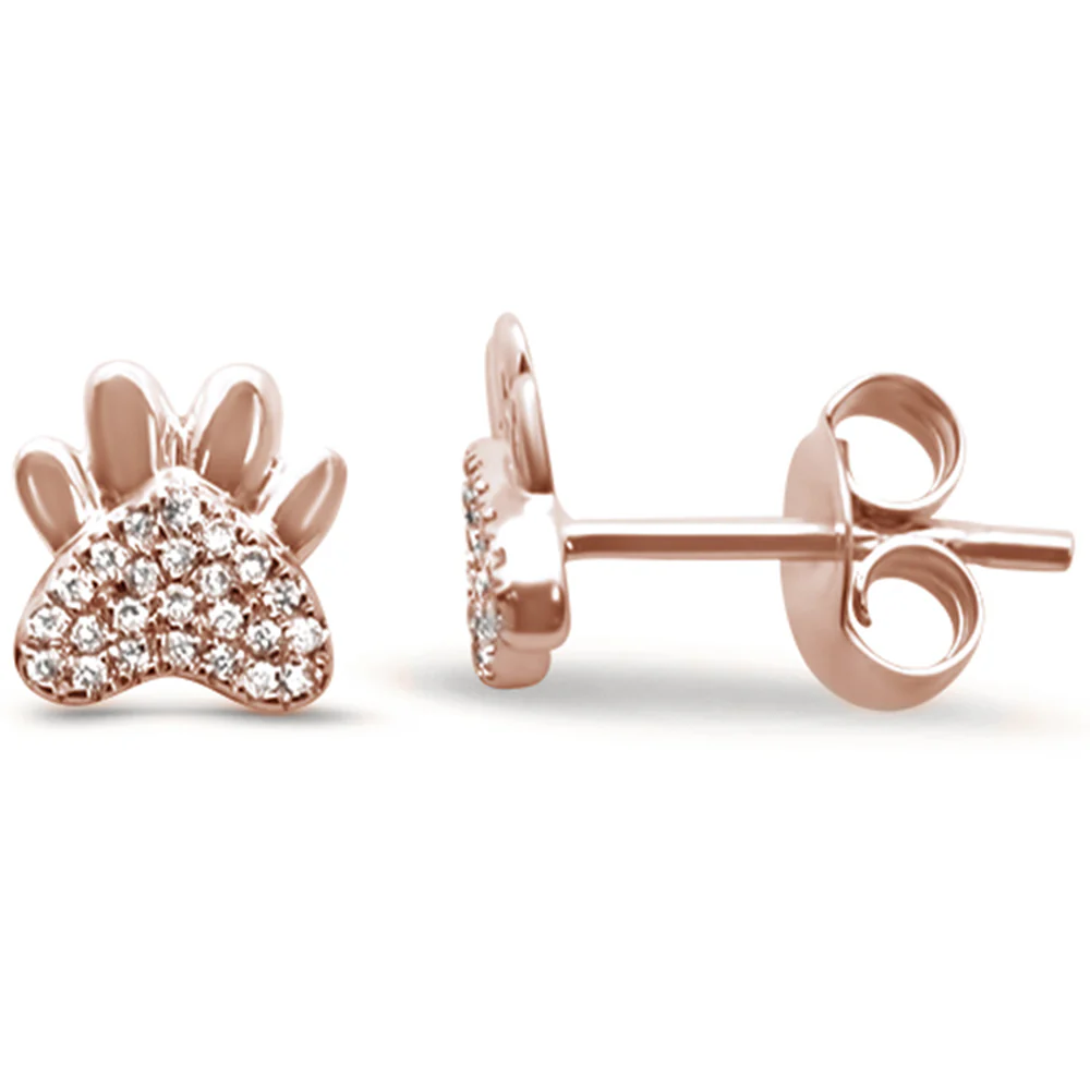 <span>DIAMOND CLOSEOUT! </span>.08ct 14k Rose Gold Cute Paw Print Diamond Stud Earrings