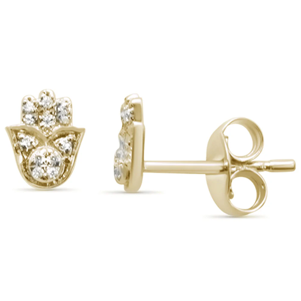 <span>DIAMOND CLOSEOUT! </span>.05ct 14K Yellow Gold Diamond Hand of Hamsa Stud Earrings