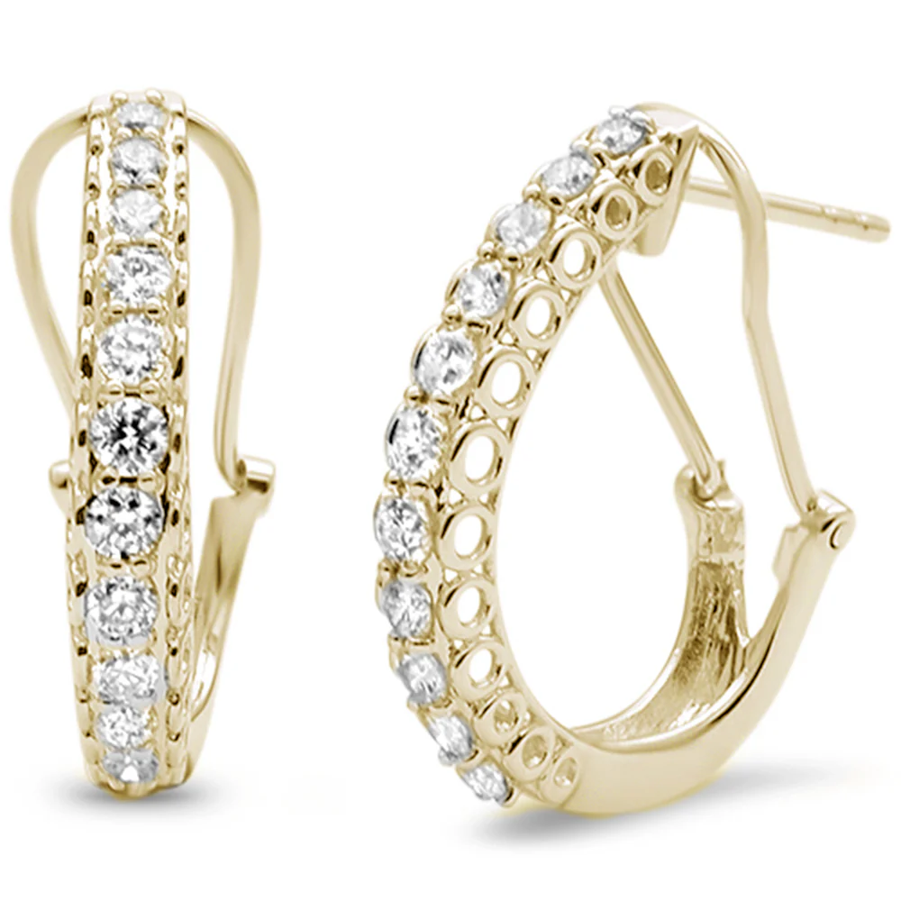 <span>DIAMOND CLOSEOUT! </span>.98ct F SI 14KT Yellow Gold Diamond J Hoop Huggie Earrings