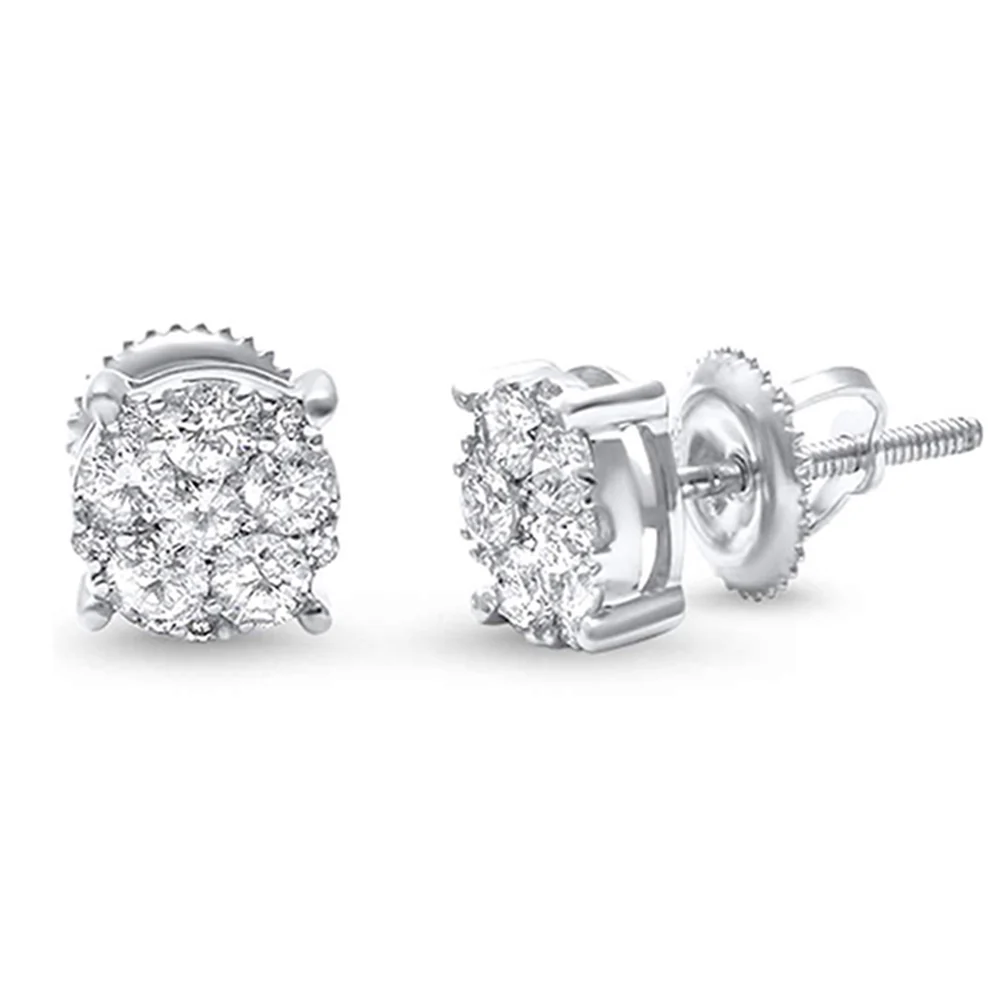 <span>HOLIDAY SPECIAL! </span>H-SI 14KT White Gold .77ct Flower Diamond Round Stud Earrings