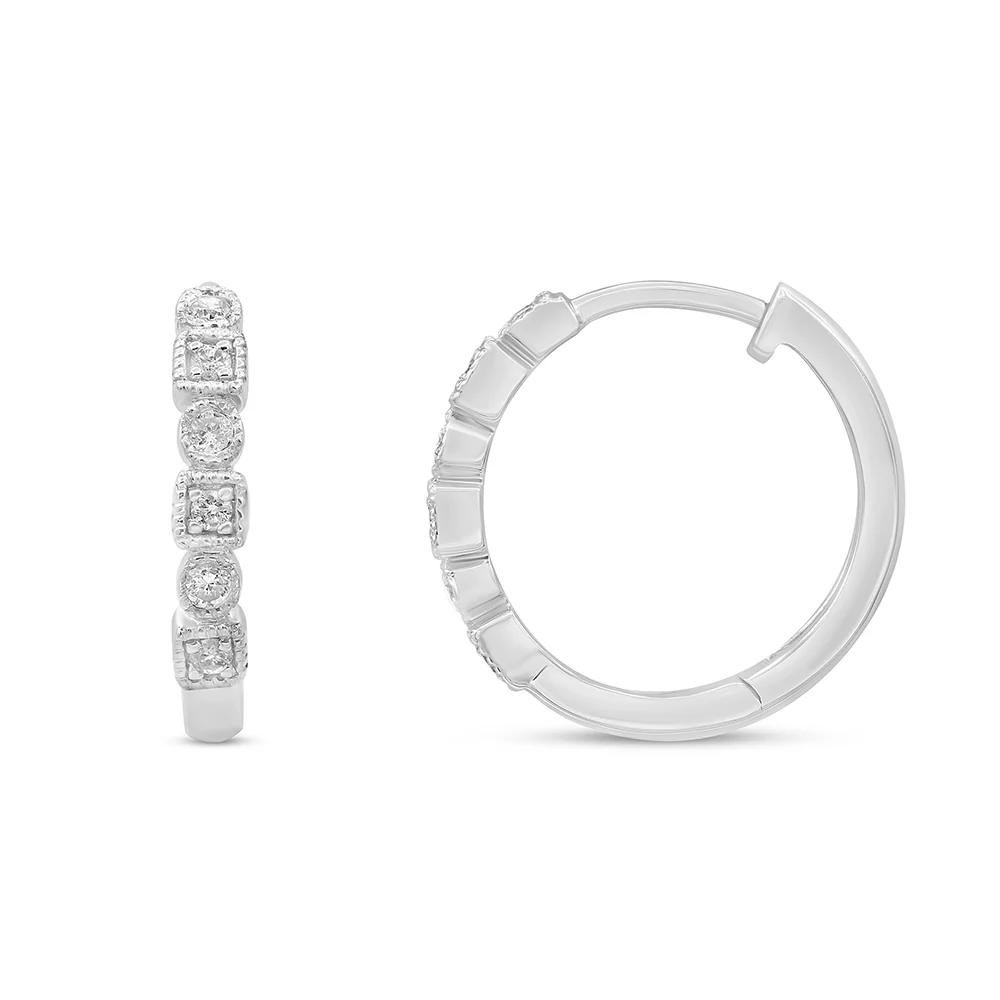 <span>DIAMOND CLOSEOUT! </span>.10ct G SI 10K White Gold Diamond Round & Princess Shaped Hoop Earrings