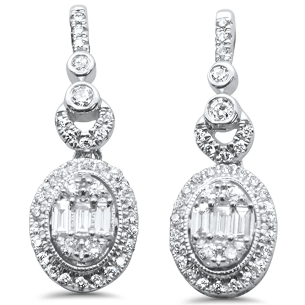 <span>DIAMOND CLOSEOUT! </span>.50ct G SI 10K White GoldDiamond Oval Shaped Round & Baguette Dangling Earrings