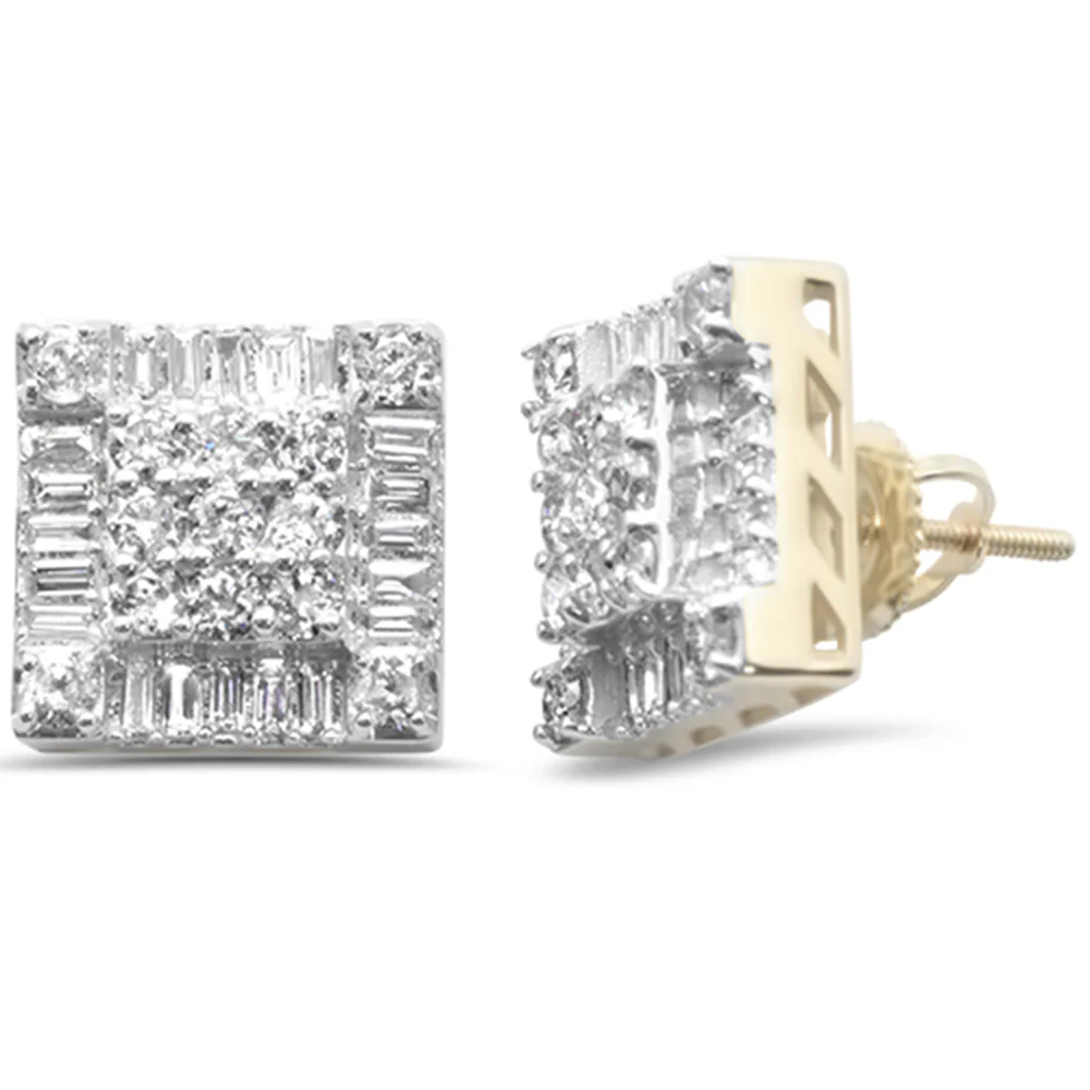 <span>DIAMOND CLOSEOUT! </span>1.76ct G SI 10K Yellow Gold Square Shaped Round & Baguette Diamond Halo Earrings