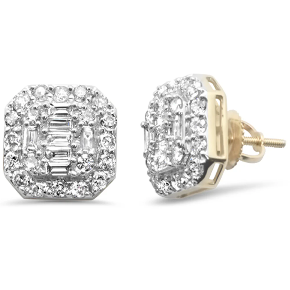 <span>DIAMOND CLOSEOUT! </span> 1.63ct G SI 10K Yellow Gold Cushion Shaped Round & Baguette Diamond Halo Earrings
