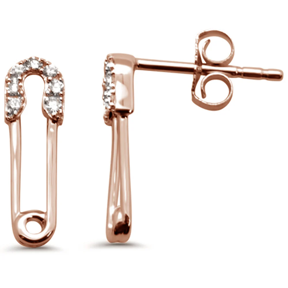 <span>DIAMOND CLOSEOUT! </span>.09ct G SI 14K Rose Gold Diamond Safety Pin Earrings