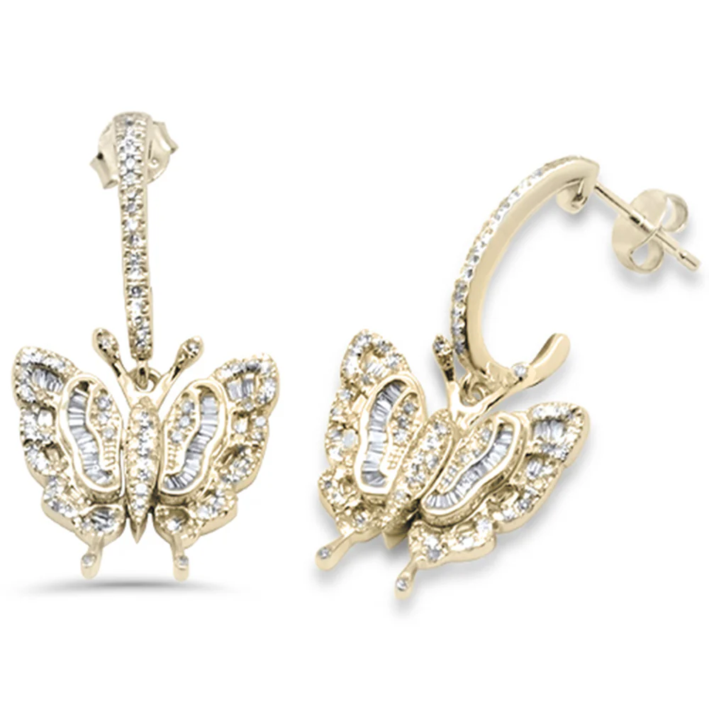 <span>DIAMOND CLOSEOUT! </span>.78ct G SI 14K Yellow Gold Round & Baguette Diamond Butterfly Dangling Earrings