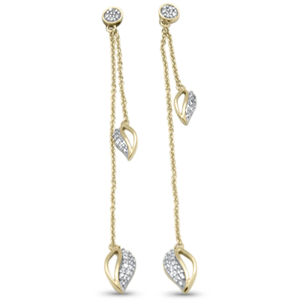 <span>DIAMOND CLOSEOUT! </span>.20ct G SI 14K Yellow Gold Diamond Leaf Drop Dangle Earrings