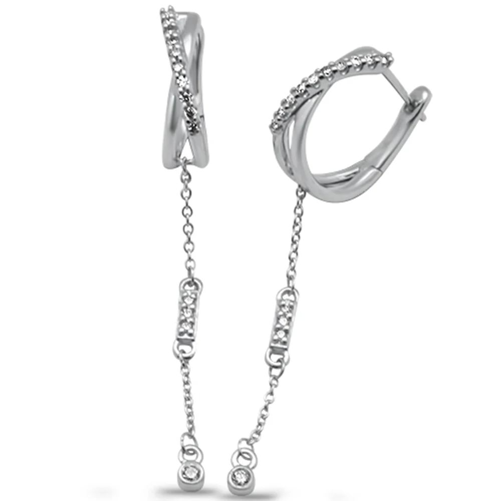 <span style="color:purple">SPECIAL!</span>.17ct G SI 14K White Gold Diamond Drop Dangle Hoop Earrings