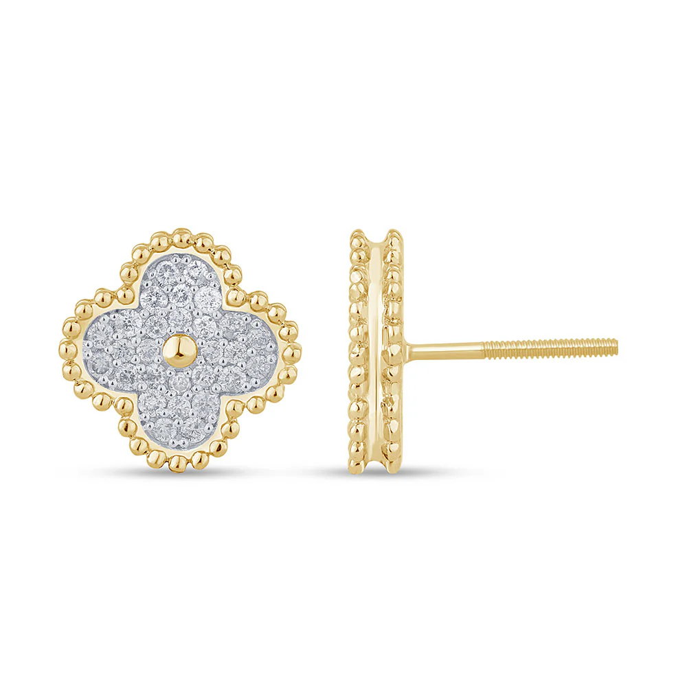 <span style="color:purple">SPECIAL!</span> .43ct G SI 14K Yellow Gold Diamond Clover Flower Shaped Earrings