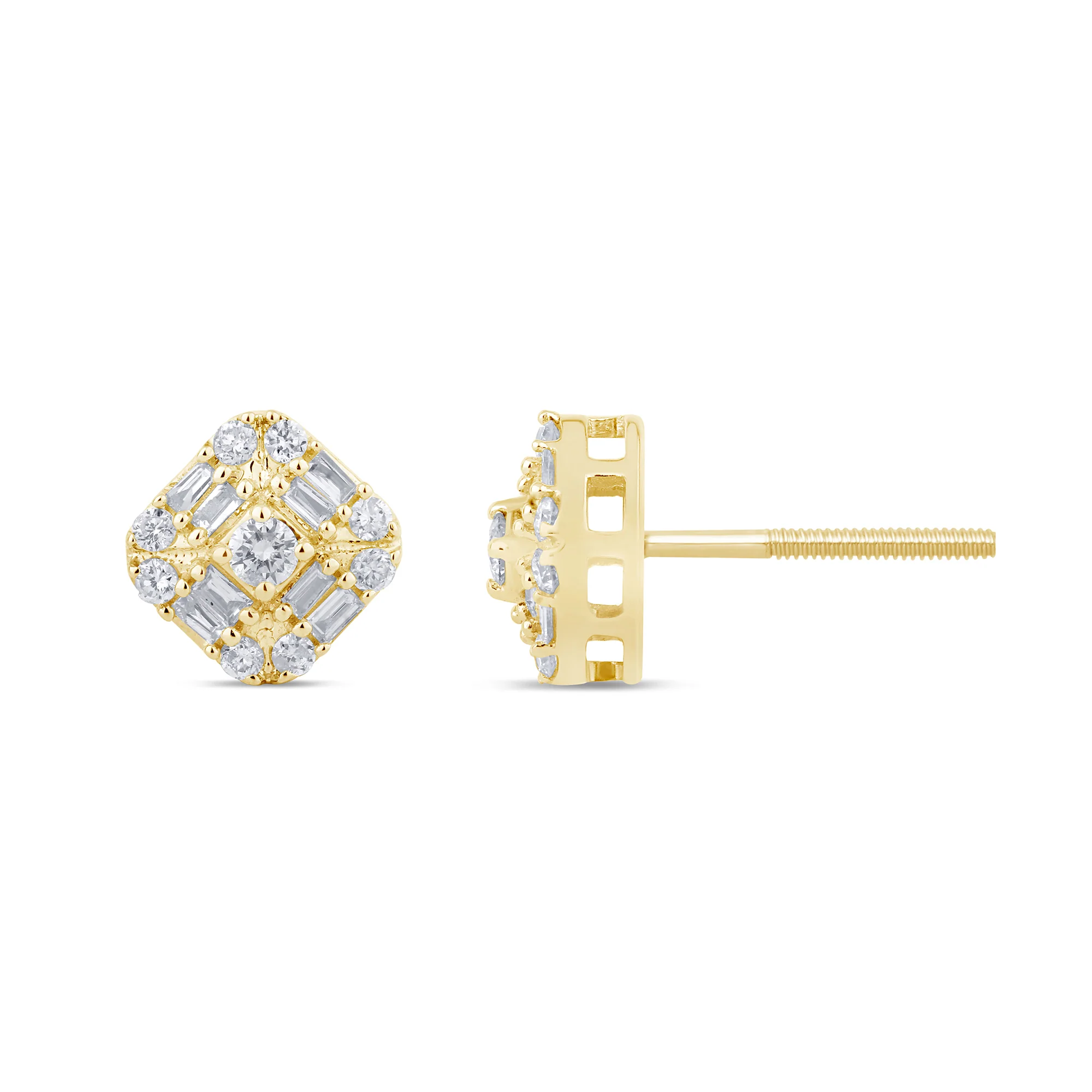 <span style="color:purple">SPECIAL!</span> .29ct G SI 14K Yellow GoldDiamond Square Shaped Earrings Screw Back