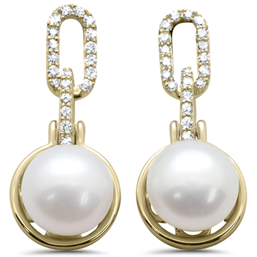 <span style="color:purple">SPECIAL!</span>.20ct G SI 14K Yellow Gold Diamond Pearl Drop Earrings