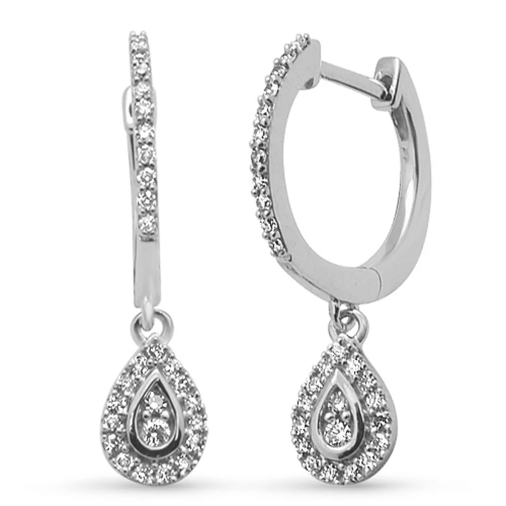 <span style="color:purple">SPECIAL!</span>.25ct G SI 14K White Gold Diamond Pear Shaped Drop Huggie Earrings