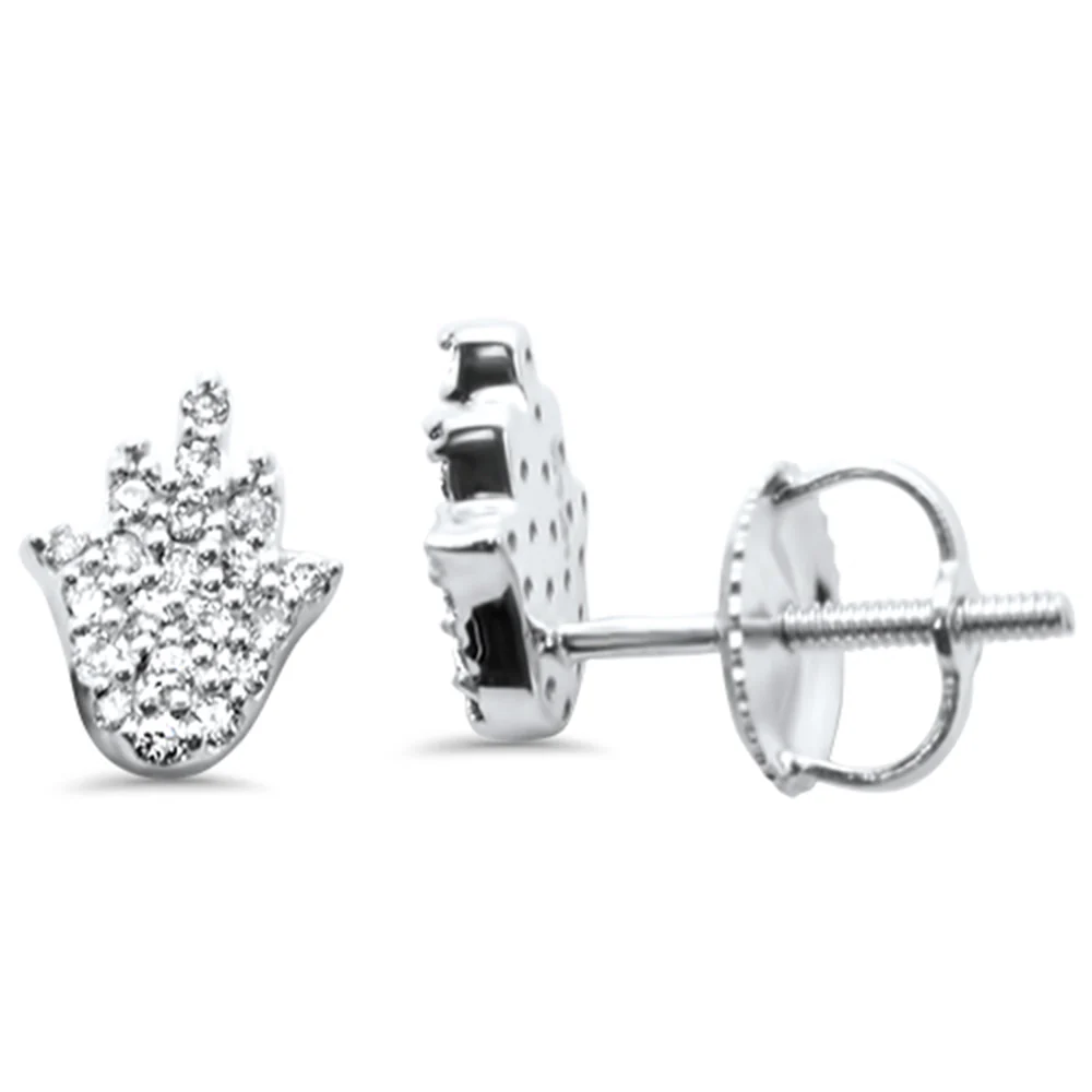 .16ct G SI 14K White Gold Diamond Hamsa Earrings