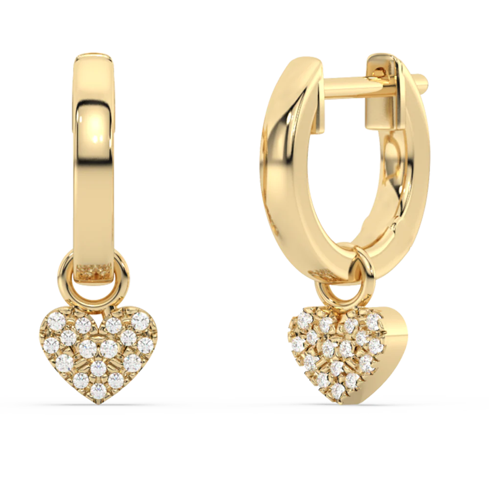 <span style="color:purple">SPECIAL!</span> .10ct G SI 14K Yellow Gold Diamond Dangling Heart Hoop Earrings