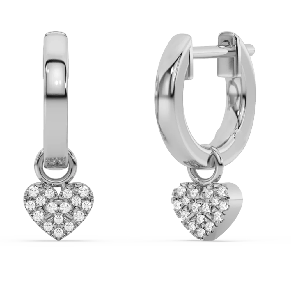 <span style="color:purple">SPECIAL!</span> .08ct G SI 14K White Gold Diamond Dangling Heart Hoop Earrings