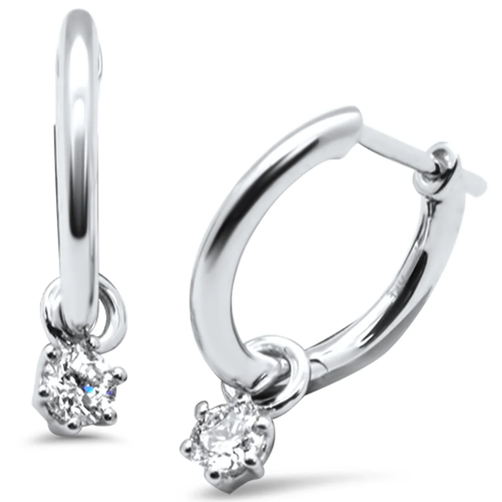 <span style="color:purple">SPECIAL!</span> .25ct G SI 14K White Gold Diamond Dangling Solitaire Hoop Earrings