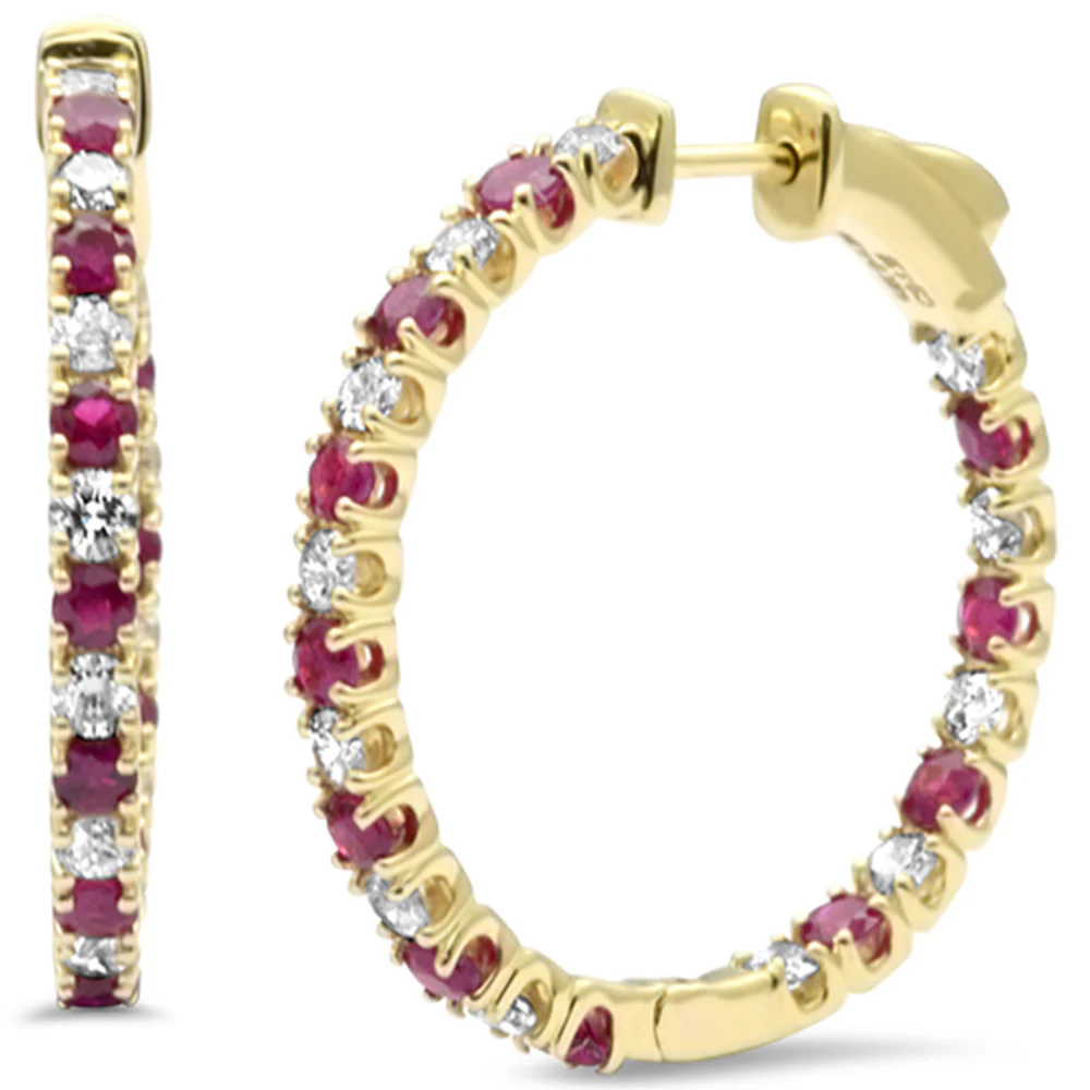 <span style="color:purple">SPECIAL!</span> 2.32ct G SI 14K Yellow Gold Diamond & Ruby Hoop Earrings