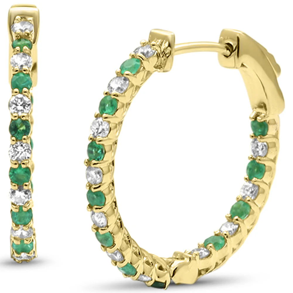<span style="color:purple">SPECIAL!</span> .73ct G SI 14K Yellow Gold Diamond & Emerald Hoop Earrings