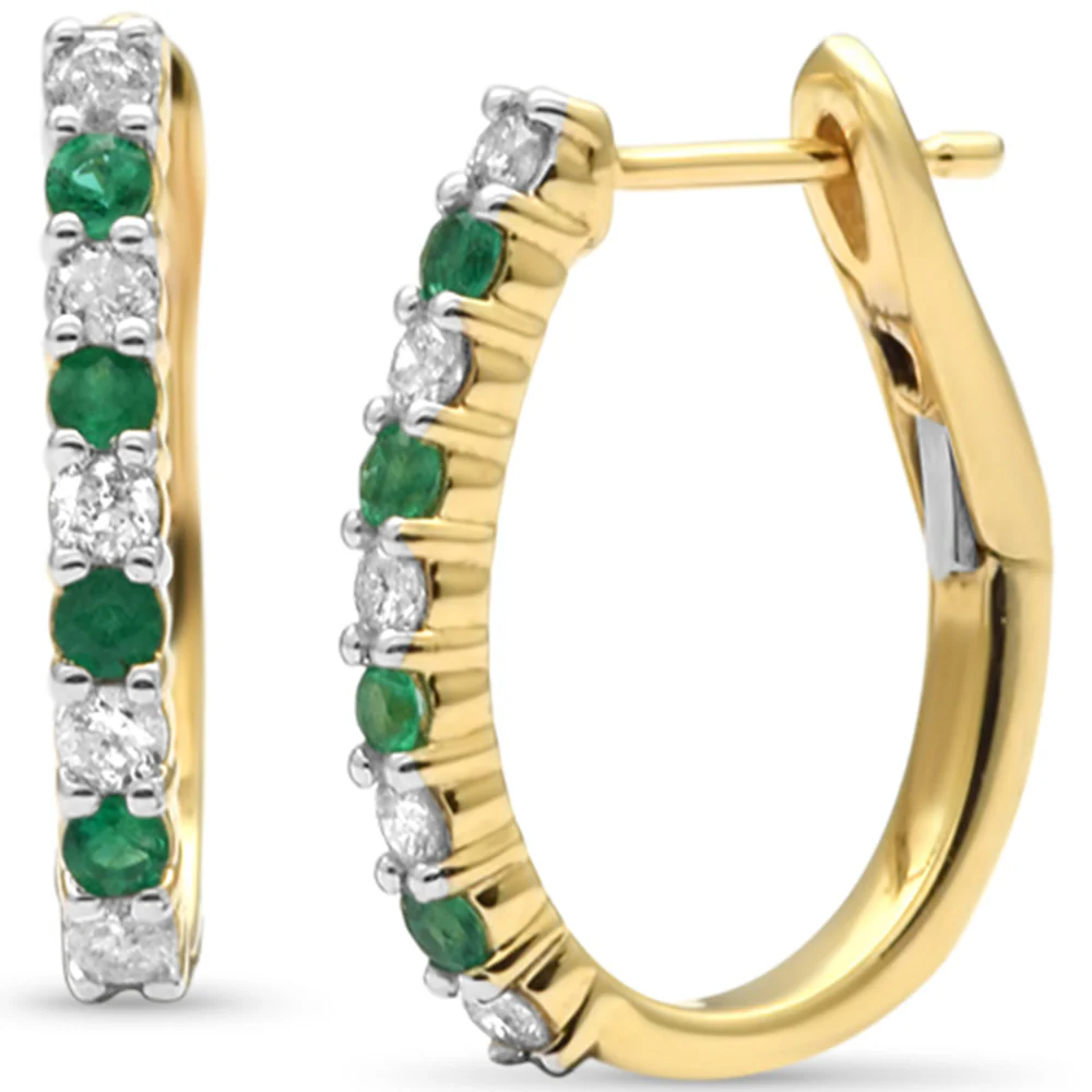 <span style="color:purple">SPECIAL!</span> .52ct G SI 14K Yellow Gold Diamond & Emerald J Hoop Earrings