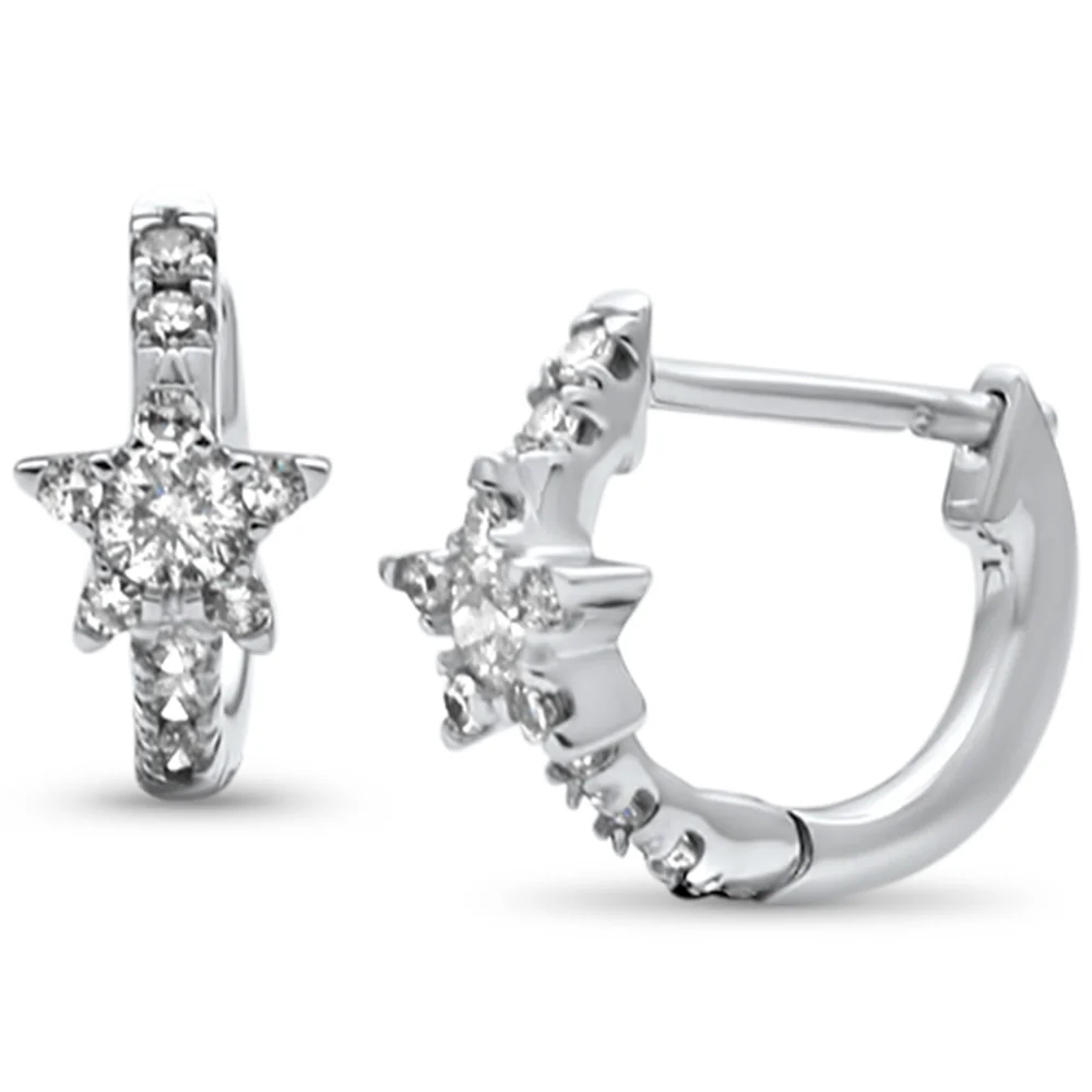 <span style="color:purple">SPECIAL!</span> .26ct G SI 14K White Gold Diamond Star Petite Hoop Earrings