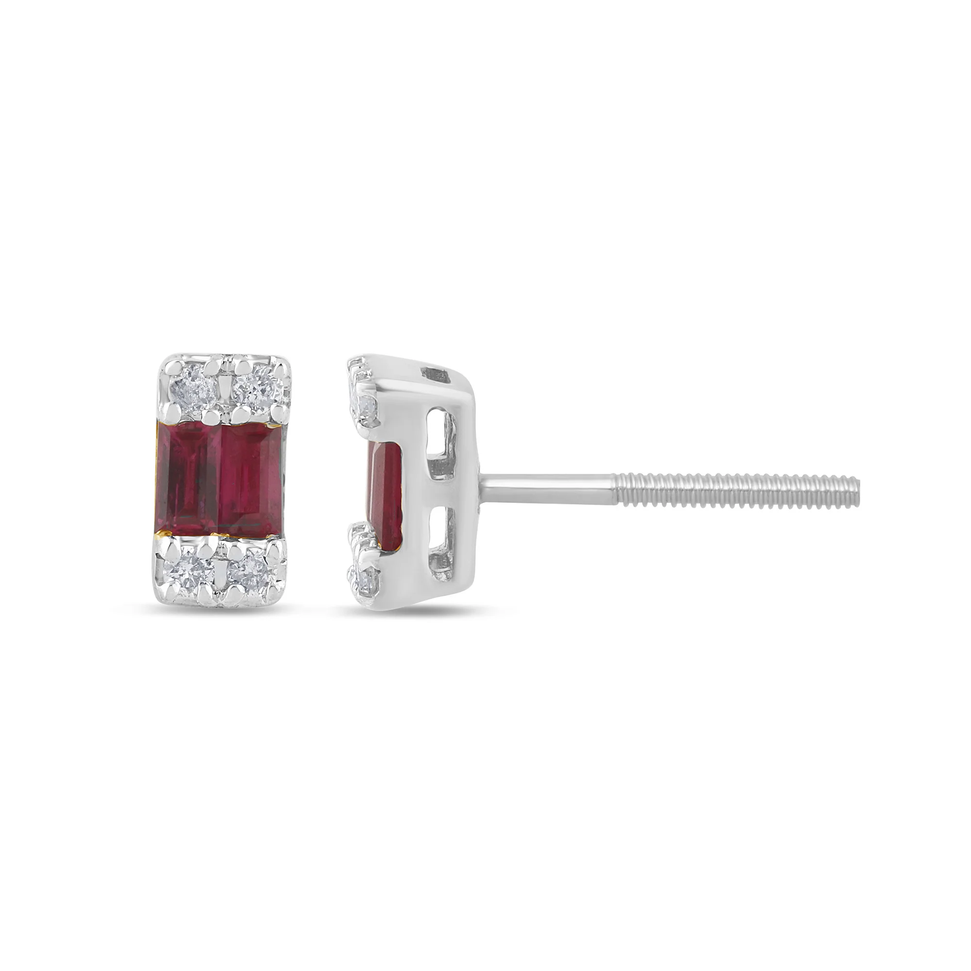.19ct G SI 14K White Gold Diamond & Ruby Gemstones Earrings