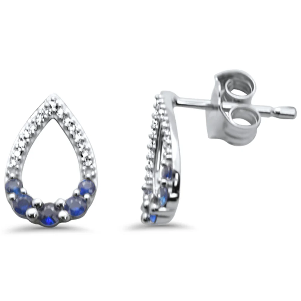 .30ct G SI 14K White Gold Diamond Pear Shape & Blue Sapphire Gemstones Earrings