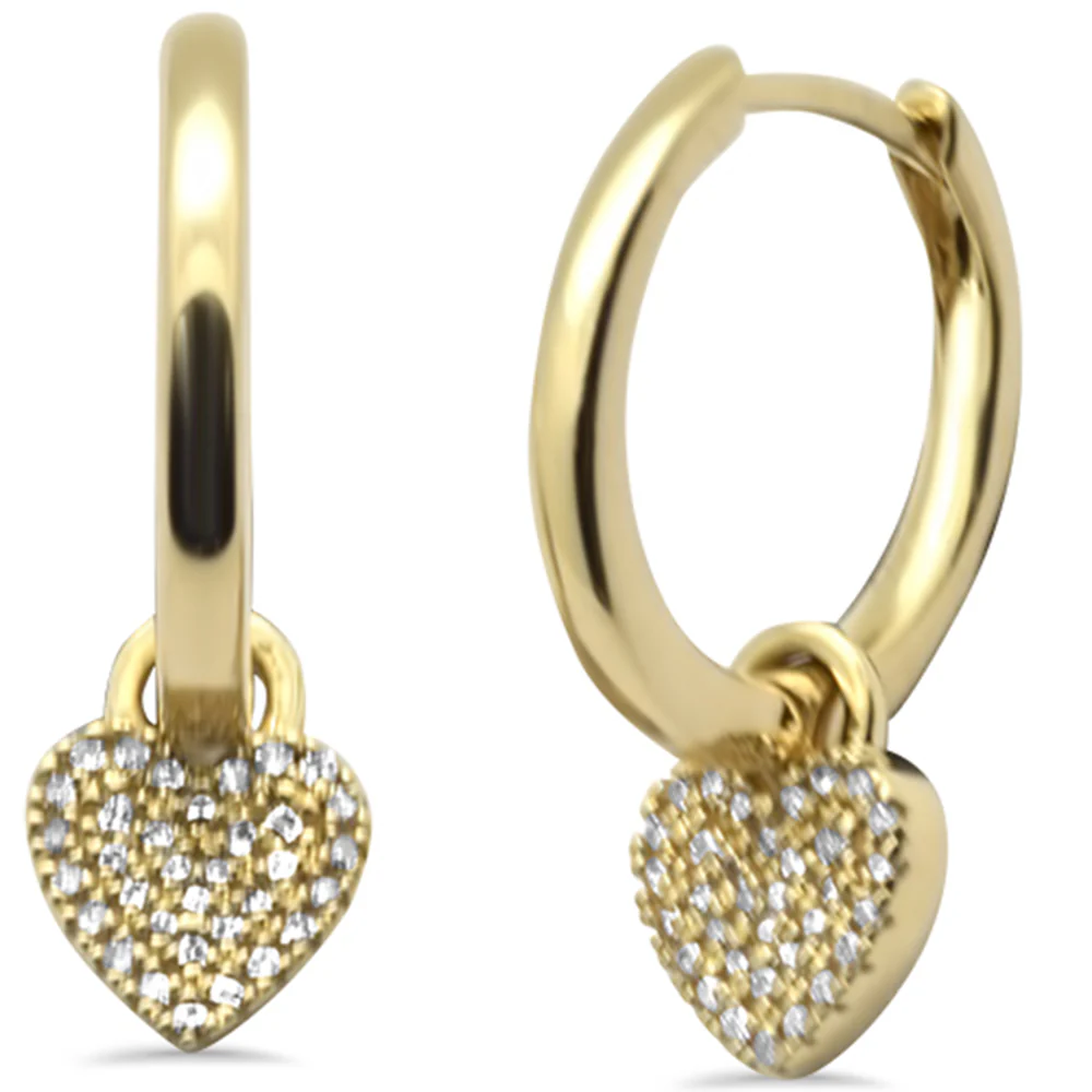 <span style="color:purple">SPECIAL!</span> .13ct G SI 14K Yellow Gold Diamond Heart Shape Dangling Hoop Earrings