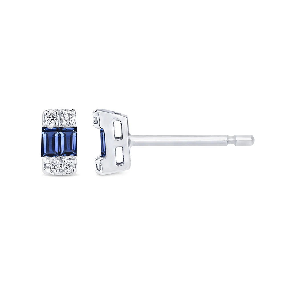 .17ct G SI 14K White Gold Diamond & Blue Sapphire Gemstones Earrings