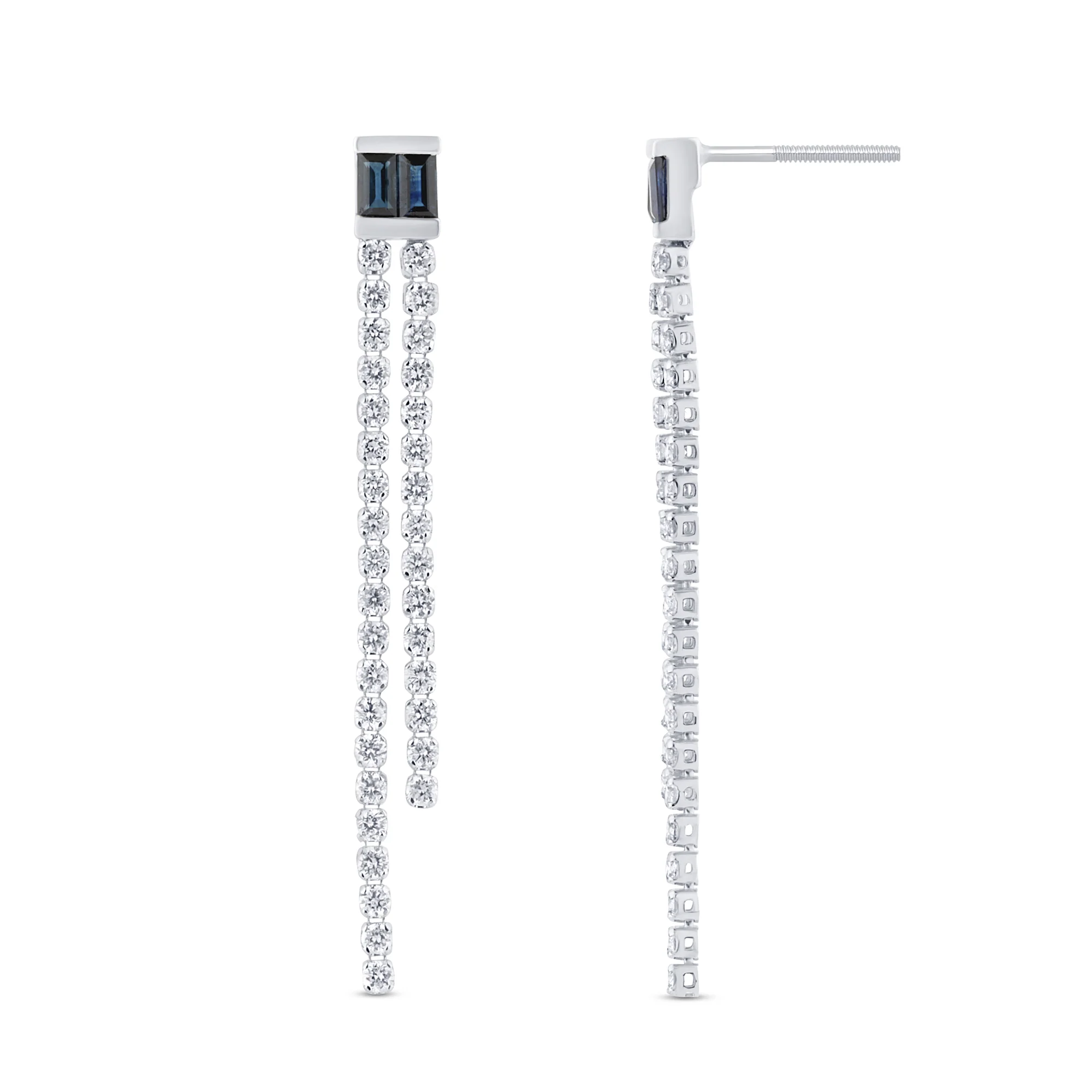 <span style="color:purple">SPECIAL!</span> 1.58ct G SI 14K White Gold Diamond & Blue Sapphire Gemstone Drop Earrings