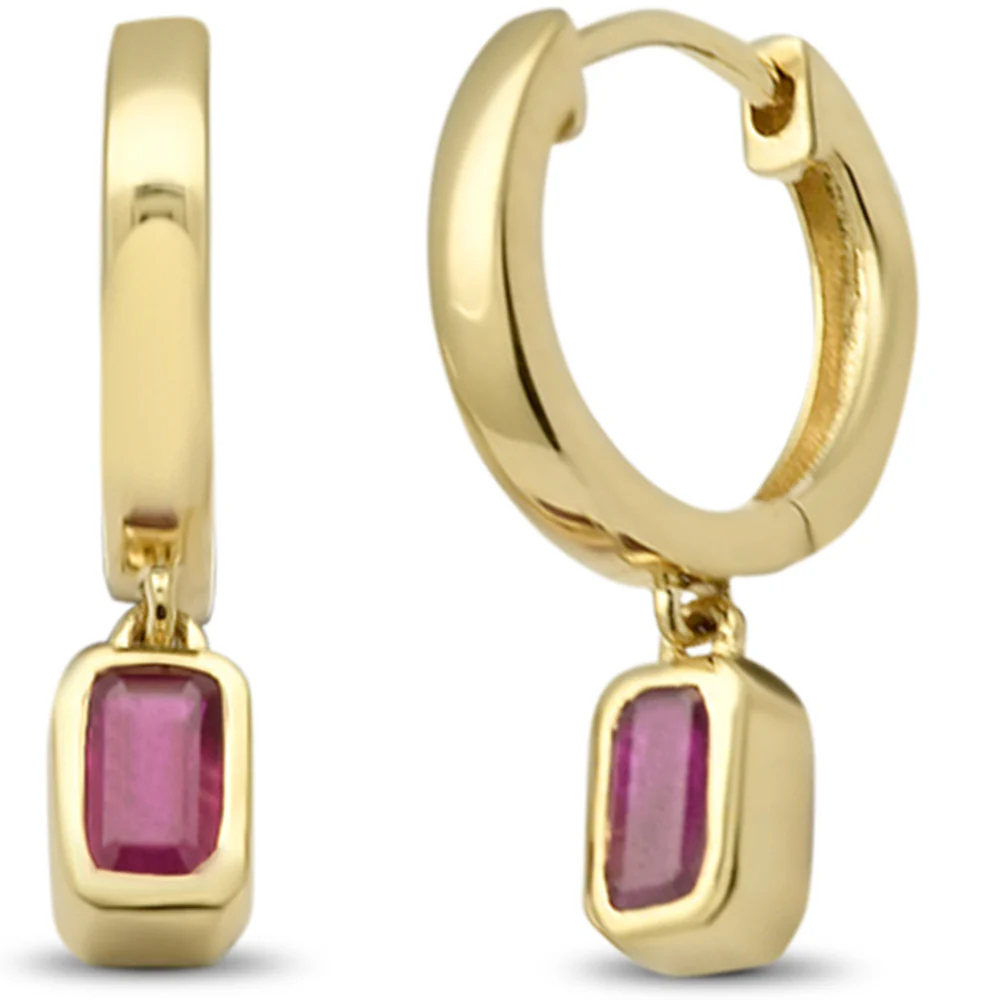 <span style="color:purple">SPECIAL!</span> .67ct G SI 14K Yellow Gold Ruby Gemstone Hoop Dangling Earrings