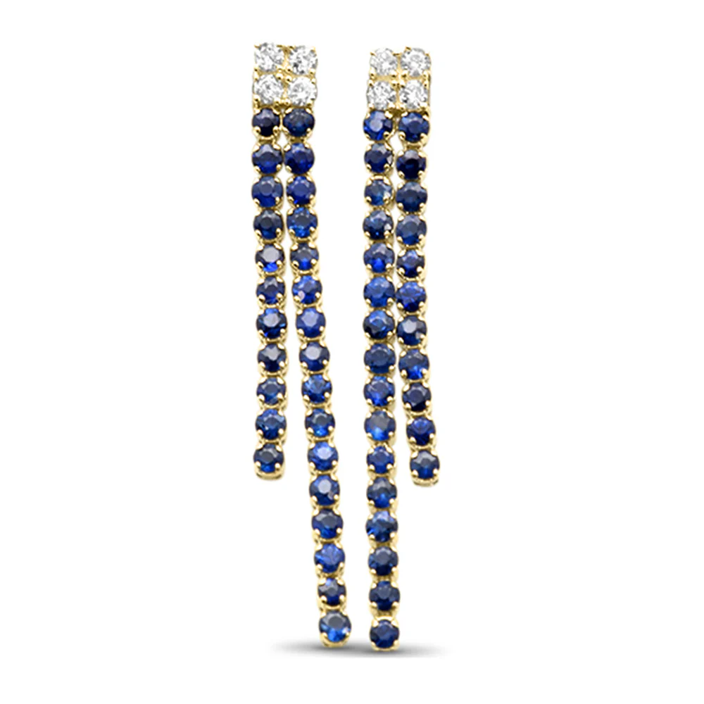 <span style="color:purple">SPECIAL!</span> .99ct G SI 14K Yellow Gold Diamond & Blue Sapphire Gemstones Drop Earrings