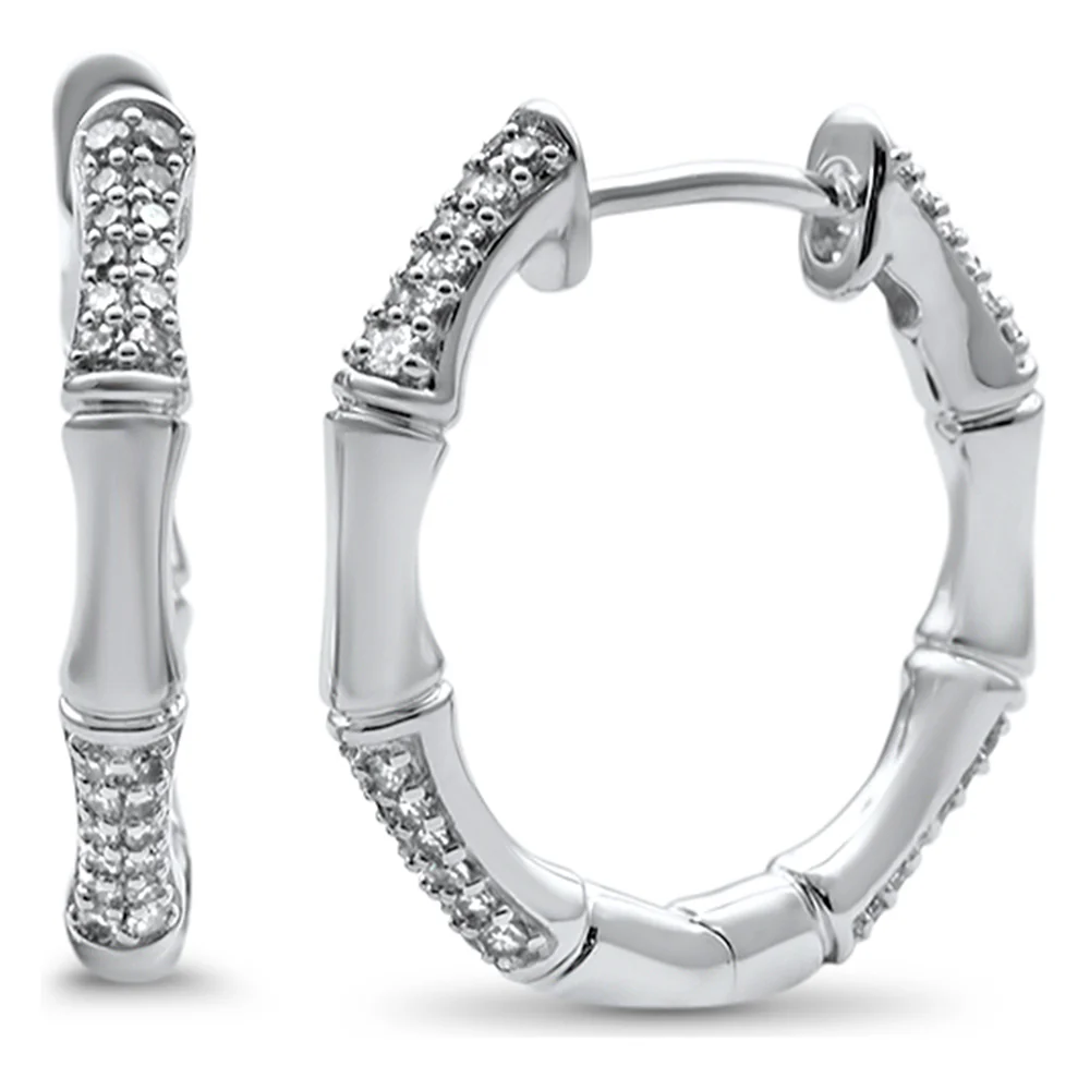 <span style="color:purple">SPECIAL!</span>.36ct G SI 14K White Gold Diamond Bamboo Style Hoop Earrings