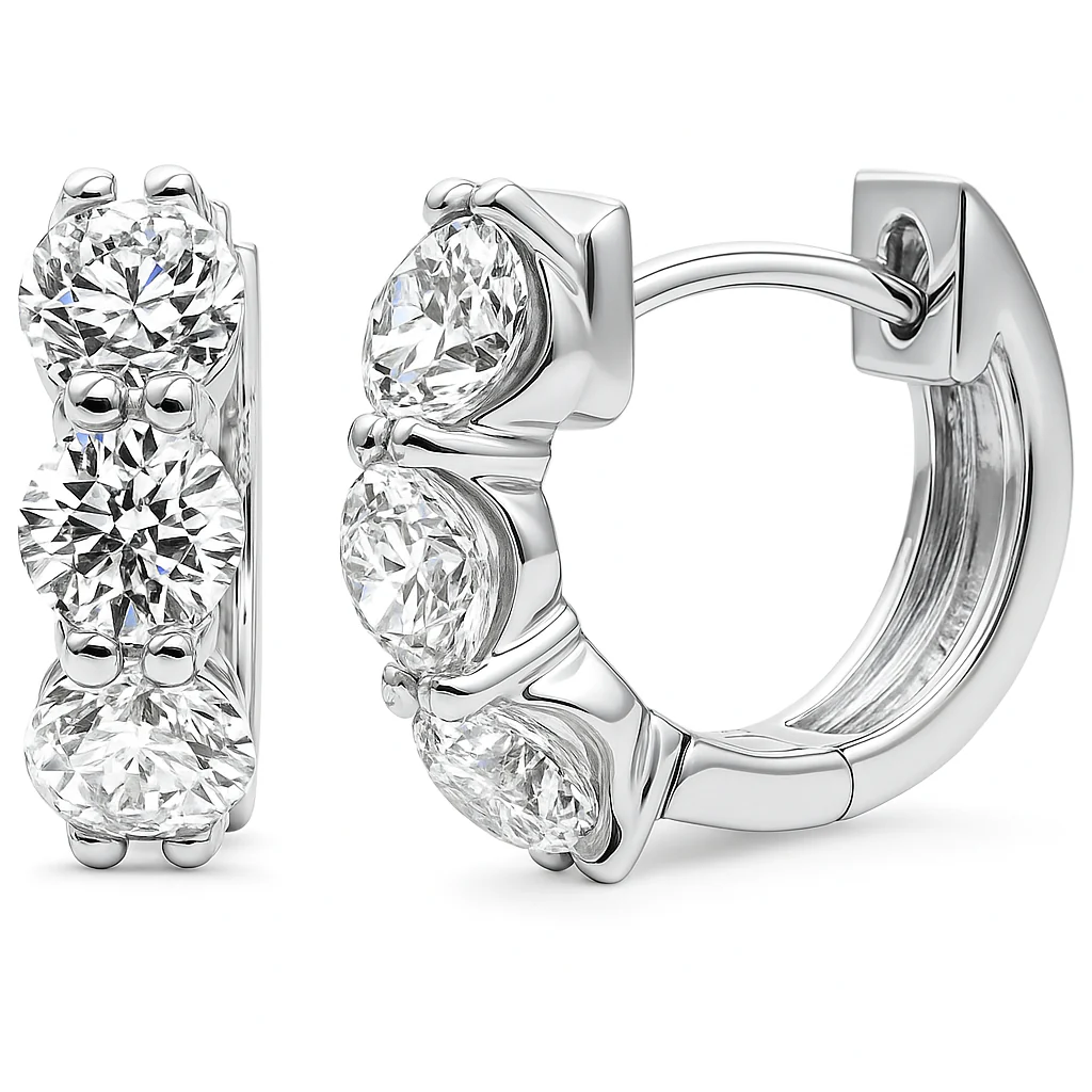 <span style="color:purple">SPECIAL!</span> 1.83ct G SI 14K White Gold Round Diamond 3-Stone Hoop Earrings
