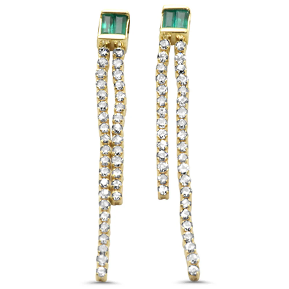 <span style="color:purple">SPECIAL!</span> 1.48ct G SI 14K Yellow Gold Diamond & Emerald Gemstones Drop Earrings