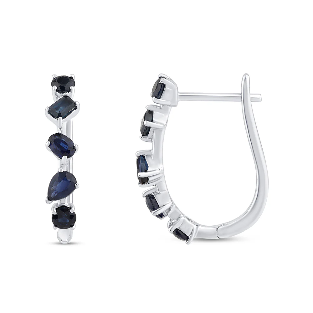 <span style="color:purple">SPECIAL!</span> 1.48ct G SI 14K White Gold Blue Sapphire Gemstones Hoop Earrings