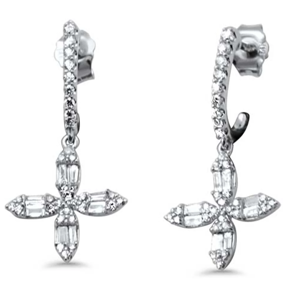 <span style="color:purple">SPECIAL!</span> .67ct G SI 14K White Gold Round & Baguette Diamond Drop Earrings